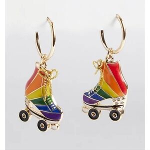 🆕️🌈🛼ALWAYS PROUD RAINBOW ROLLER-SKATE HOOP CHARMS - GOLD TONE🛼🌈